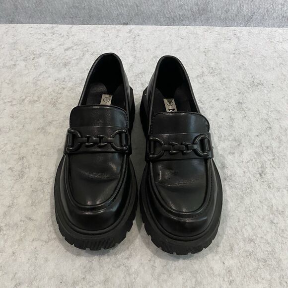 MUDD Roey Chunky lug sole loafers black faux leather chain Wednesday Y2K Sz 7 - Picture 1 of 7